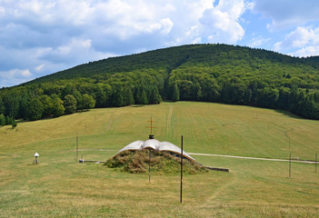 Church building in the meadow, Transylvania Romania