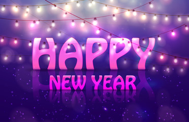 2018 Happy New Year Colourful Glowing Christmas Lights.