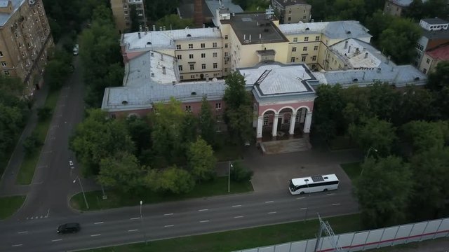 Building fasade close up view from drone