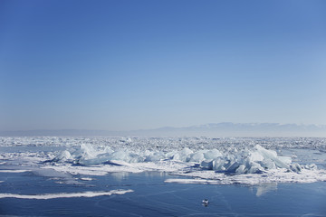 Fototapeta na wymiar Lake Baikal ice-drift. Winter landscape.