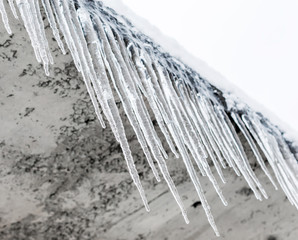 icicles on the roof. Close up.