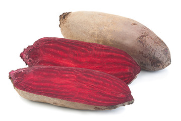 Long beet root vegetable on white