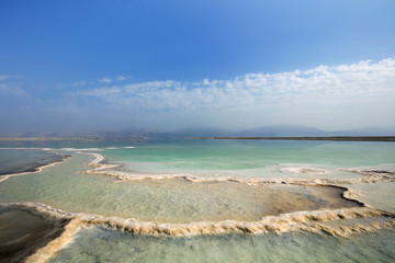 The texture of Dead Sea. Salty seashore. Israel