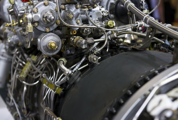 plane turbine engine mechanism closeup