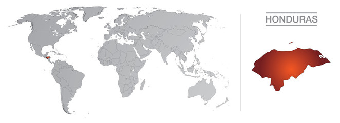 Honduras dans le monde, avec frontières et tous les pays du monde séparés 
