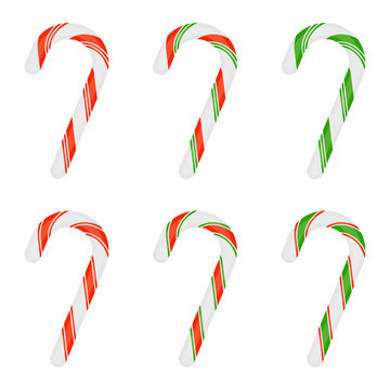 Vector illustration of Christmas candy cane isolated on white background. Xmas sweets set in flat style.