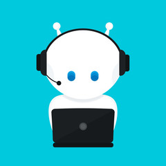 Cute funny white robot,chat bot .Vector 