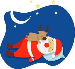 Santa's Sleeping at Christmas Night Cartoon