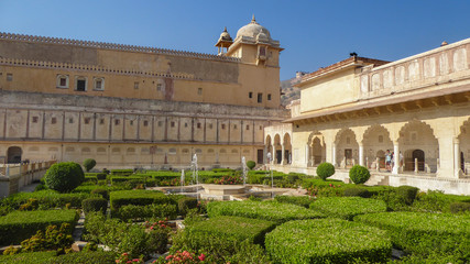 AMER, INDIA, OCTOBER 19, 2017 - Gardens of Amer Fort, Jaipur, Rajasthan, India, Asia.