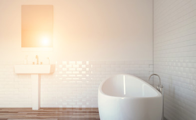 Naklejka na ściany i meble Modern Bathroom Interior Design. 3D rendering. Sunset