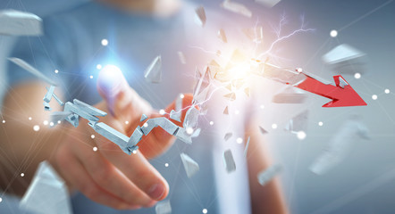 Businessman with broken crisis arrow 3D rendering