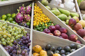 Counter on the market with fresh vegetables
