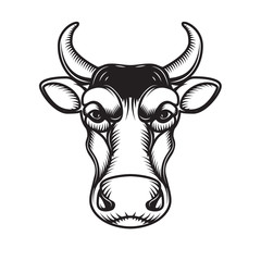 Cow head illustration isolated on white background. Design element for emblem, sign, poster, label. Vector illustration