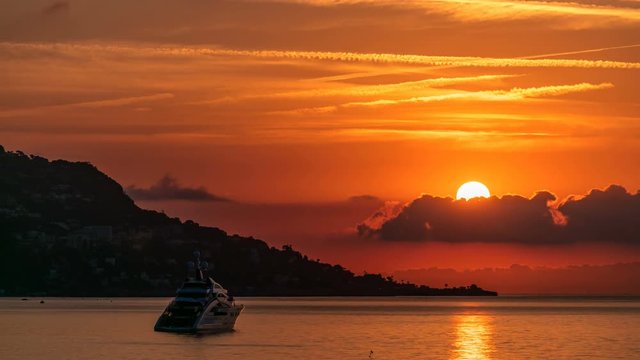 Sunrise view of sea and landscape timelapse from Beaulieu sur mer, France.