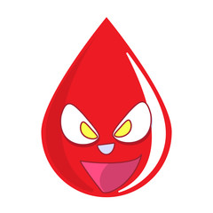 Donate drop blood logo. Donor concept blood icon. Funny blood donation character.