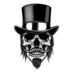 Zombie skull in vintage hat. Design element for poster, emblem, sign, t shirt. Vector illustration