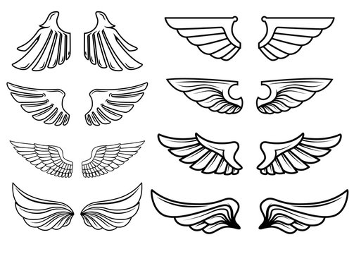 Set of wings icons. Design elements for logo, label, emblem, sign. Vector illustration