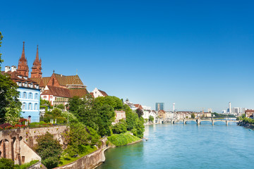 Fototapeta na wymiar Beautiful cityscape of Swiss Basel at sunny day