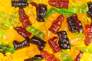 background of fruity gummy candy  christmas symbols