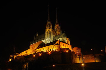 Night view of St. Peter and Paul's Cathedral, Brno, Czech republic