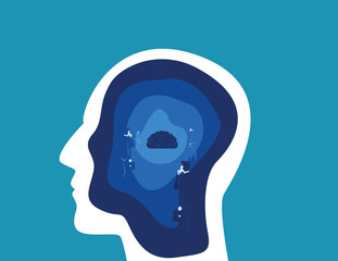 Brain searching with head. Concept business vector illustration. Flat design illustration.