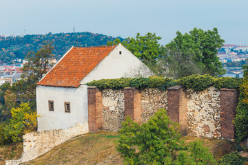 Fototapeta na wymiar Medieval building on a hill in Vysehrad, Prague, Czech Republic