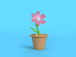 pink flower and flower pot cartoon style nature plant concept 3d rendering