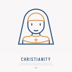 Nun thin line icon. Modern vector illustration of christian woman.