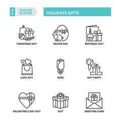 Thin line icons. Holidays gifts