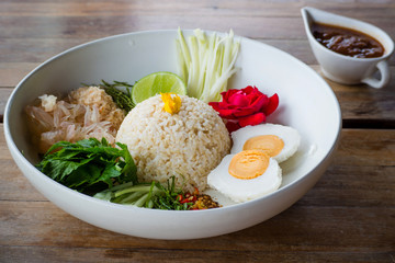 Thai Southern Spicy Rice Salad with Vegetables,herbs and egg