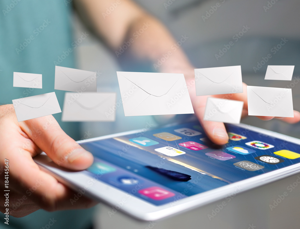 Poster envelope message displayed on a futuristic email interface - 3d rendering
