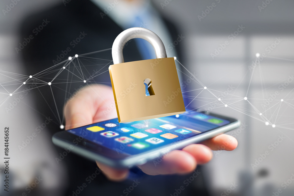Poster padlock security connection isolated on a color background - 3d rendering