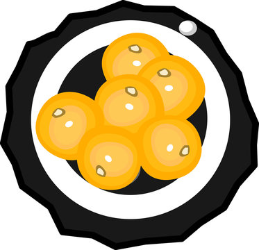 Mandarines on the black saucer