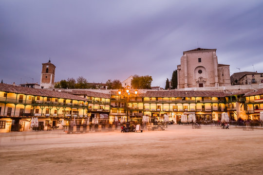 Spanish típica village of chinchon near Madrid capital in the province of Madrid. A Beautiful traditional buildings in this culture must to see travel to tourism 