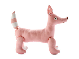 Cute toy dog on white background