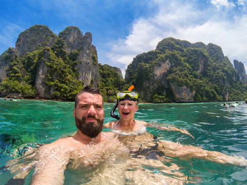 Caucasian Couple Snorkling