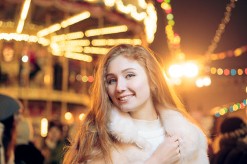 red-haired girl in christmas, outdoor