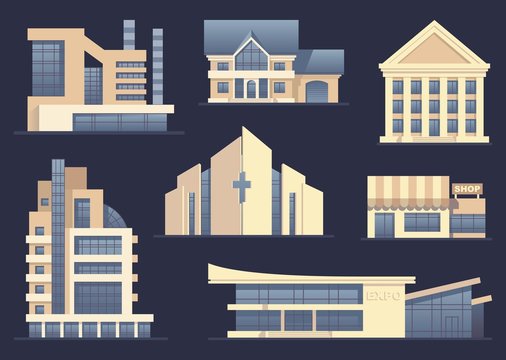 Detailed images of various types of buildings