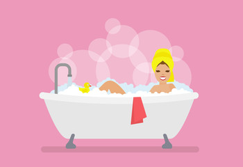 beautiful woman relaxing in bathtub