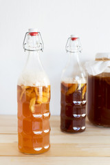 fermented drink, Kombucha healthy natural probiotic in a glass bottle, 2nd ferment