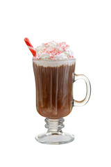candy cane hot chocolate with peppermint stick