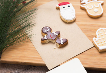 Tasty Christmas homemade cookies on cutting board