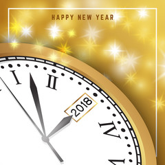 Naklejka na ściany i meble Happy New Year 2018 Background with Clock and Snowflake. Happy Holiday Theme.