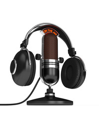 3d render of microphone with headphones
