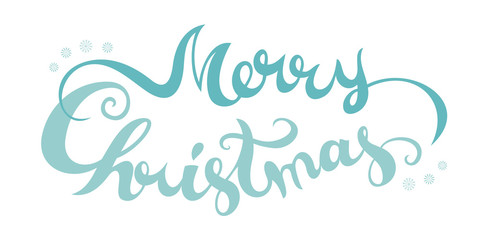 Merry Christmas curly script freehand lettering and snowflakes.