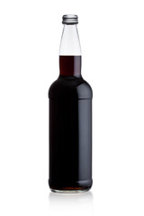 Elegant bottle of organic cola soda drink on white
