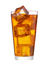 Glass of energy carbonated soda drink with ice