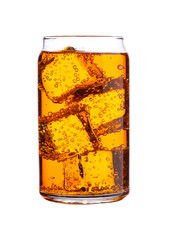 Glass of energy carbonated soda drink with ice
