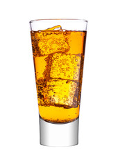 Glass of energy carbonated soda drink with ice
