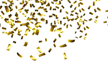 goldener konfetti regen, fallendes goldkonfetti isoliert auf weiß